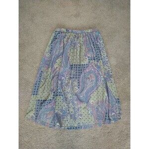 Vintage Leslie Fay Paisley Midi Skirt 18 Elastic Waist Preppy Boho Fairy 90s